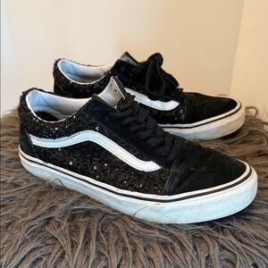 VANS Black Sequin Sneakers with White Stripe